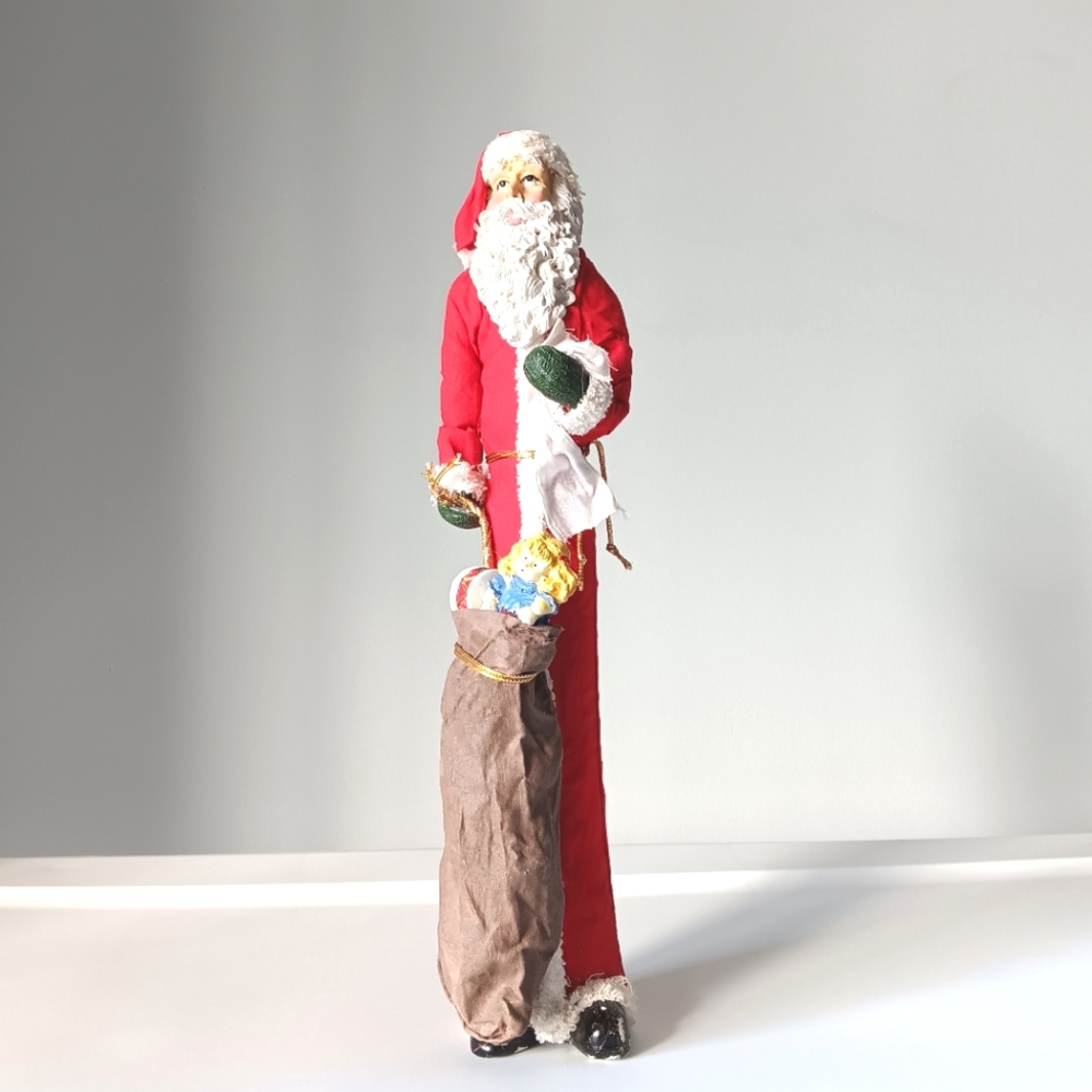 Christmas Santa Clause Ceramic Tall 14" Figurine Sack of Toys TableTop Decor